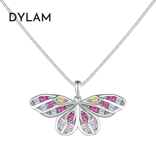 Aetolia Exquisite Pink Dragonfly Pendants For Women Necklace Hollow Butterfly Snake Chain Link Colourful Cubic Zirconia Necklaces