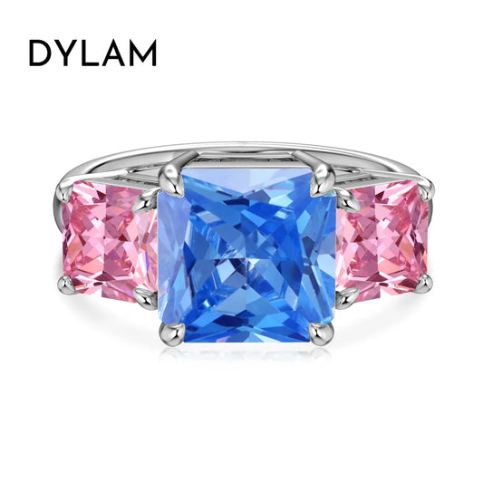 Aetolia In Stock Ice Cut Custom 925 Sterling Silver Jewelry Cz Cubic Zirconia Ring Square Pink Blue Sapphire Rings Jewelry Women