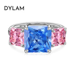 Aetolia In Stock Ice Cut Custom 925 Sterling Silver Jewelry Cz Cubic Zirconia Ring Square Pink Blue Sapphire Rings Jewelry Women