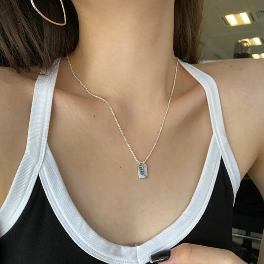 Aetolia High Quality 925 Sterling Silver Girlfriend Trendy Rectangle Hip Hop Square Pendants 925 Sterling Silver Custom Necklace