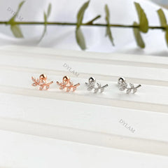 Aetolia Wholesale Cheap Children Safety Screw Back Locking Sterling Silver Rose Gold Plated Mini Crystal Leaves Stud Earrings