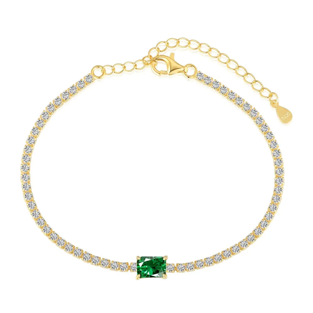 Aetolia Hip Hop Trendy Green Crystal Diamond 18K Gold Plated Cuban Chain Brass Cz Tennis Bracelets Colorful Square Women Bracelet