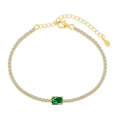 Aetolia Hip Hop Trendy Green Crystal Diamond 18K Gold Plated Cuban Chain Brass Cz Tennis Bracelets Colorful Square Women Bracelet