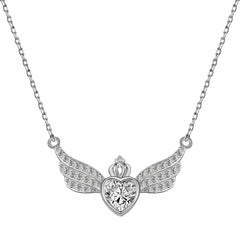 Aetolia Luxury Cute Pure S925 Silver Cz Zirconia Necklace 18K Gold Plated Pink Heart Angle Wings Pendant Necklaces For Women