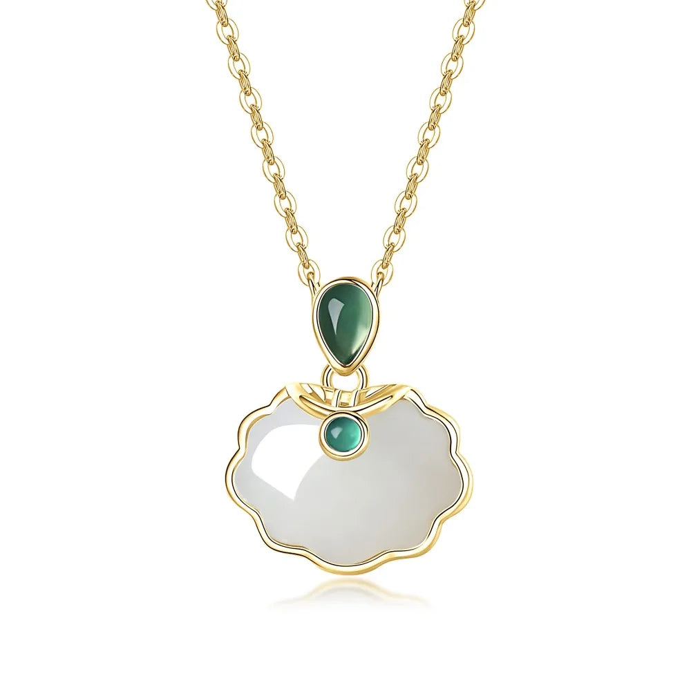 Aetolia Ancient S925 Sterling Silver 18K Gold-Plated Hotan Jade Necklace Female Lock Bag Pendant Chain Necklaces For Women Gift