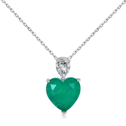 Aetolia Wholesale Jewelry S925 Silver Green Emerald Heart Necklaces For Women Big Cz Cubic Zircon Diamond Heart Pendant Necklace