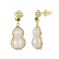 Aetolia New Design 22K Gold Hetian Jade Green Zircon Luxury Personality Stud Earring Gourd Shape S925 Silver Earrings For Women