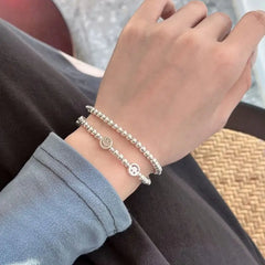 Aetolia Hot Sale Fine Jewelry Elastic Rope S925 Silver Bracelet Happy Simle Face Charm Double-Layer Chain Bracelets For Women