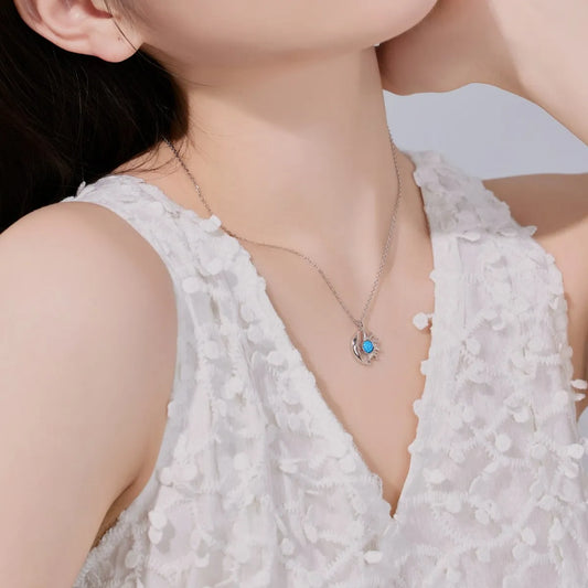 Aetolia 2024 New Design 18K Gold Plated S925 Silver Pendant Sun And Moon Necklace Blue Opal Personality Star Necklaces For Women