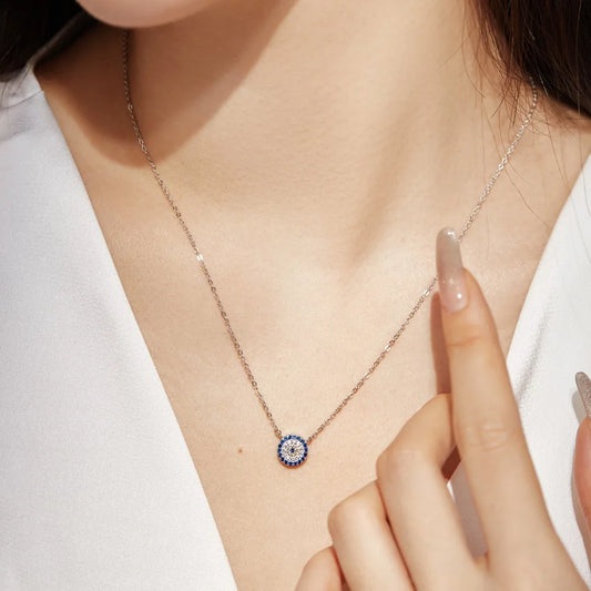 Aetolia Drop Shipping Hot Sale Trendy 925 Silver Jewelry 18K Gold Plated Blue Devil Eyes Necklace Pendant Diamond Necklace For Women