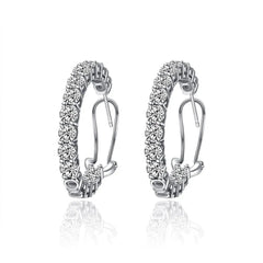 Aetolia trendy custom shiny round cut diamond bling bling C shape S925 silver sterling thick iced out cluster tennis hoop earrings