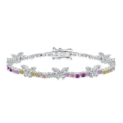 Aetolia Heart Butterfly Rainbow Pink Stone Adjustable S925 Sterling Silver Bracelets Women CZ Tennis Bracelet Femme Jewelry Set