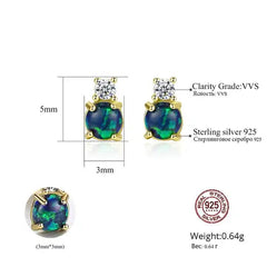 Aetolia 925 Sterling Silver Opal Earrings 4 Prong Solitaire CZ Diamond Ball Opal Stud Earrings SE0415