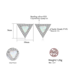 Aetolia 925 Sterling Silver Opal Earrings Equilateral Triangle Halo CZ Diamond Opal Stud Earrings SE0423