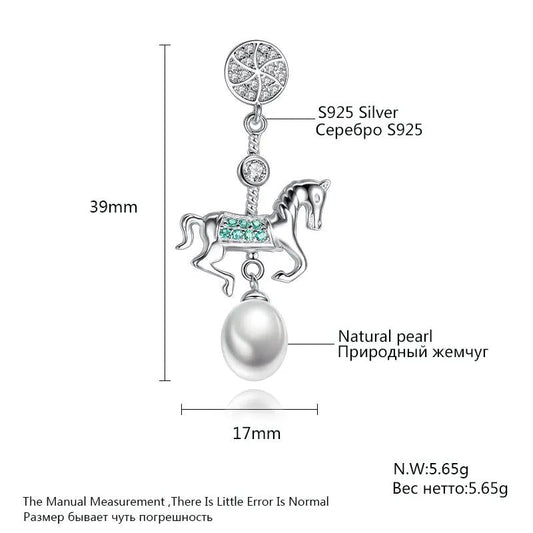 Aetolia 925 Sterling Silver Natural Freshwater Pearl Earrings Lovely Horse CZ Diamond Long Drop Earrings FE0083