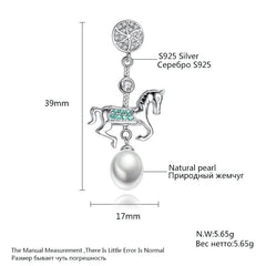 Aetolia 925 Sterling Silver Natural Freshwater Pearl Earrings Lovely Horse CZ Diamond Long Drop Earrings FE0083