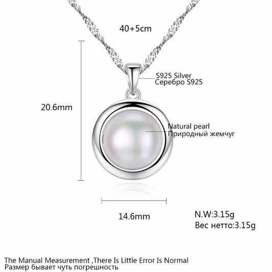 Aetolia 925 Sterling Silver Natural Freshwater Pearl Necklace Elegant White Pearl Pendant Necklace FN0078