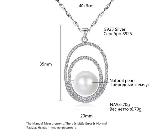 Aetolia 925 Sterling Silver Natural Freshwater Pearl Necklace Simple Double Circles CZ Diamond Pendant Necklace FN0022