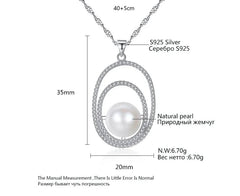 Aetolia 925 Sterling Silver Natural Freshwater Pearl Necklace Simple Double Circles CZ Diamond Pendant Necklace FN0022