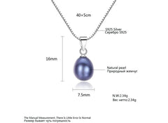 Aetolia 925 Sterling Silver Natural Freshwater Pearl Necklace Simple Classical Design Black Pearl Pendant Necklace FN0181