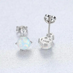 Aetolia 925 Sterling Silver Opal Earrings Trendy Solitaire CZ Diamond Opal Stud Earrings SE0223