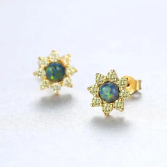 Aetolia 925 Sterling Silver Opal Earrings Elegant Flower CZ Diamond Opal Stud Earrings SE0236