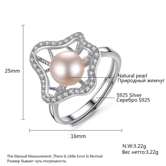 Aetolia 925 Sterling Silver Natural Freshwater Pearl Rings Irregular Flower Adjustable Open Ring FR0003