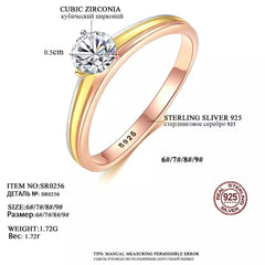 Aetolia 925 Sterling Silver 18K Gold Plated Tricolor 3 Prong Solitaire Engagement Wedding Ring SR0256