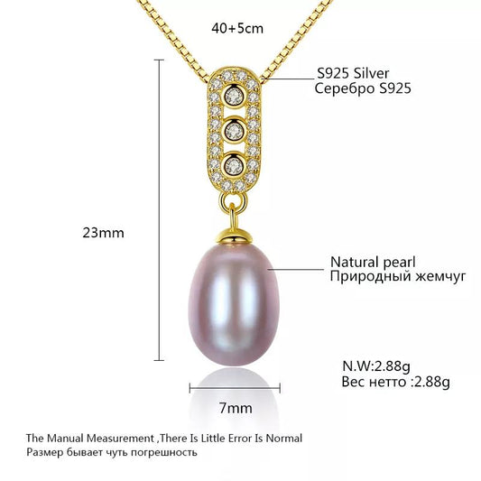 Aetolia 925 Sterling Silver Natural Freshwater Pearl Necklace 3 Bezel Set Halo CZ Diamond Pendant Necklace FN0016