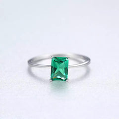 Aetolia 925 Sterling Silver 18K Gold Plated Ring 4 Prong Emerald Rectangle Gemstone Engagement Wedding Ring SR0169