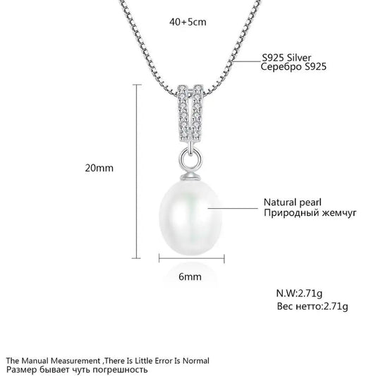 Aetolia 925 Sterling Silver Natural Freshwater Pearl Necklace Double Row CZ Diamond Pendant Necklace FN0160