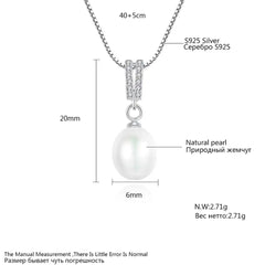 Aetolia 925 Sterling Silver Natural Freshwater Pearl Necklace Double Row CZ Diamond Pendant Necklace FN0160