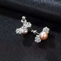 Aetolia 925 Sterling Silver Natural Freshwater Pearl Earrings Bowknot Stud Earrings FE0059