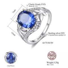 Aetolia 925 Sterling Silver 18K Gold Plated Ring Oval Sapphire Gemstone Engagement Wedding Ring SR0171