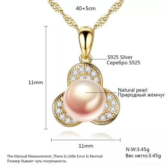 Aetolia 925 Sterling Silver Natural Freshwater Pearl Necklace Halo Flower Pendant Necklace FN0052