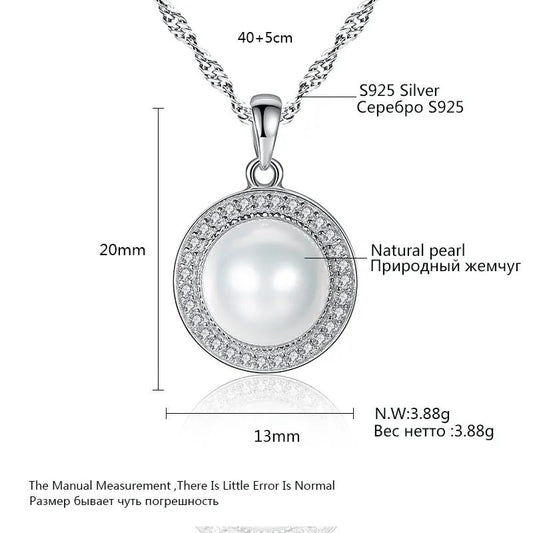 Aetolia 925 Sterling Silver Natural Freshwater Pearl Necklace Halo CZ Diamond 9-9.5mm Pearls Pendant Necklace FN0011