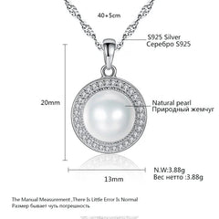 Aetolia 925 Sterling Silver Natural Freshwater Pearl Necklace Halo CZ Diamond 9-9.5mm Pearls Pendant Necklace FN0011