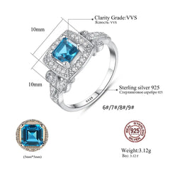 Aetolia 925 Sterling Silver 18K Gold Plated Ring Blue Square Gemstone Halo CZ Diamond Engagement Wedding Ring SR0077