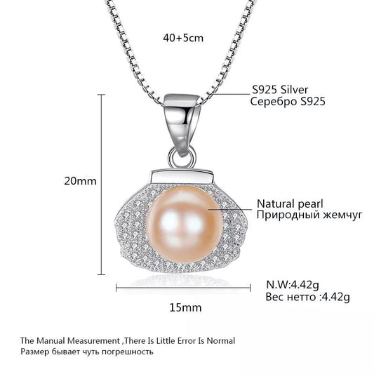 Aetolia 925 Sterling Silver Natural Freshwater Pearl Necklace Halo Shell Shaped Pendant Necklace FN0014