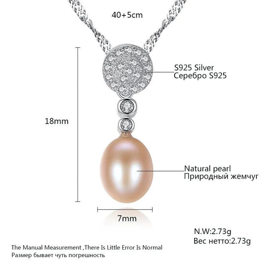 Aetolia 925 Sterling Silver Natural Freshwater Pearl Necklace Disc Halo CZ Diamond Pendant Necklace FN0037