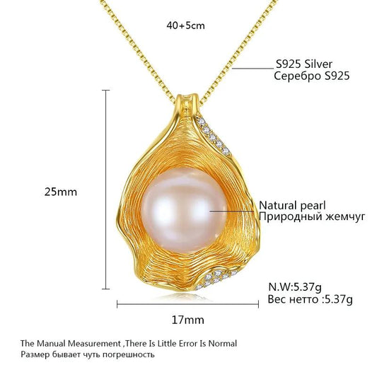 Aetolia 925 Sterling Silver Natural Freshwater Pearl Necklace Charm Shell Design Pendant Necklace FN0018