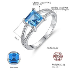 Aetolia 925 Sterling Silver 18K Gold Plated Ring Sky Blue Square Gemstone Double Row CZ Diamond Engagement Wedding Ring SR0079