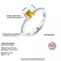 Aetolia 925 Sterling Silver 18K Gold Plated Square Yellow CZ Diamond Solitaire Engagement Wedding Ring SR0056