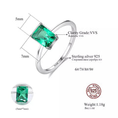 Aetolia 925 Sterling Silver 18K Gold Plated Ring 4 Prong Emerald Rectangle Gemstone Engagement Wedding Ring SR0169