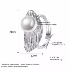 Aetolia 925 Sterling Silver Natural Freshwater Pearl Rings Feather Adjustable Open Ring FR0008