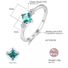 Aetolia 925 Sterling Silver 18K Gold Plated Ring 4 Prong Square Emerald Gemstone 2 CZ Diamonds Engagement Wedding Ring SR0150