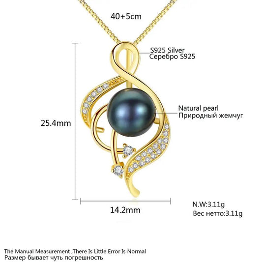 Aetolia 925 Sterling Silver Natural Freshwater Pearl Necklace Music Notation CZ Diamond Pendant Necklace FN0093