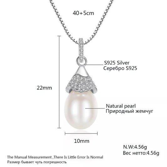 Aetolia 925 Sterling Silver Natural Freshwater Pearl Necklace Small Birthday Hat Halo CZ Diamond Pendant Necklace FN0029