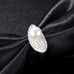 Aetolia 925 Sterling Silver Natural Freshwater Pearl Rings Feather Adjustable Open Ring FR0008