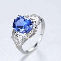 Aetolia 925 Sterling Silver 18K Gold Plated Ring Oval Sapphire Gemstone Engagement Wedding Ring SR0171